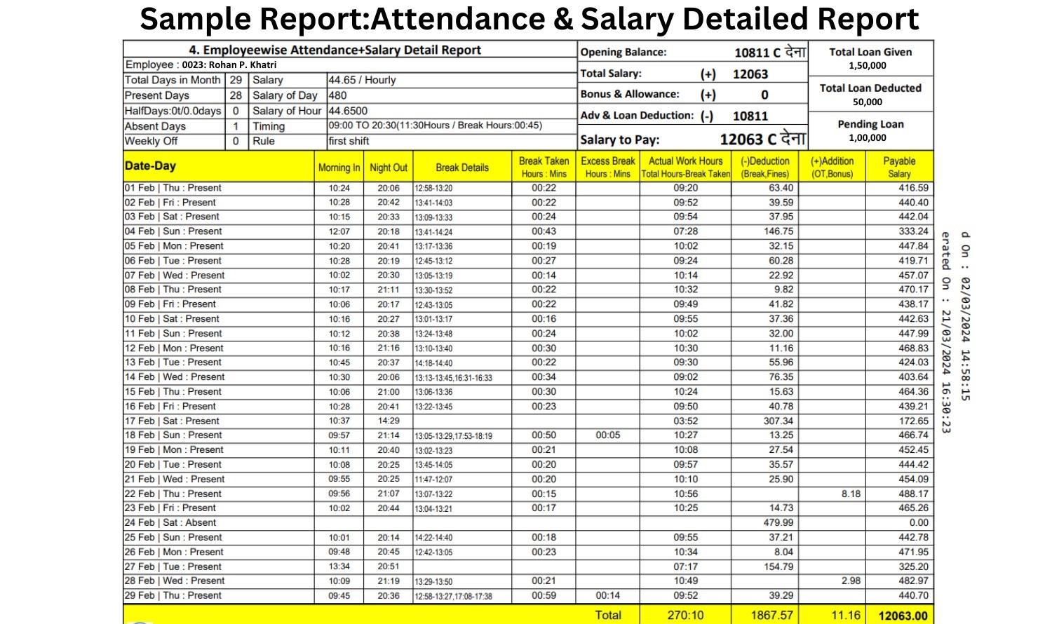 Attendance + Salary Report
